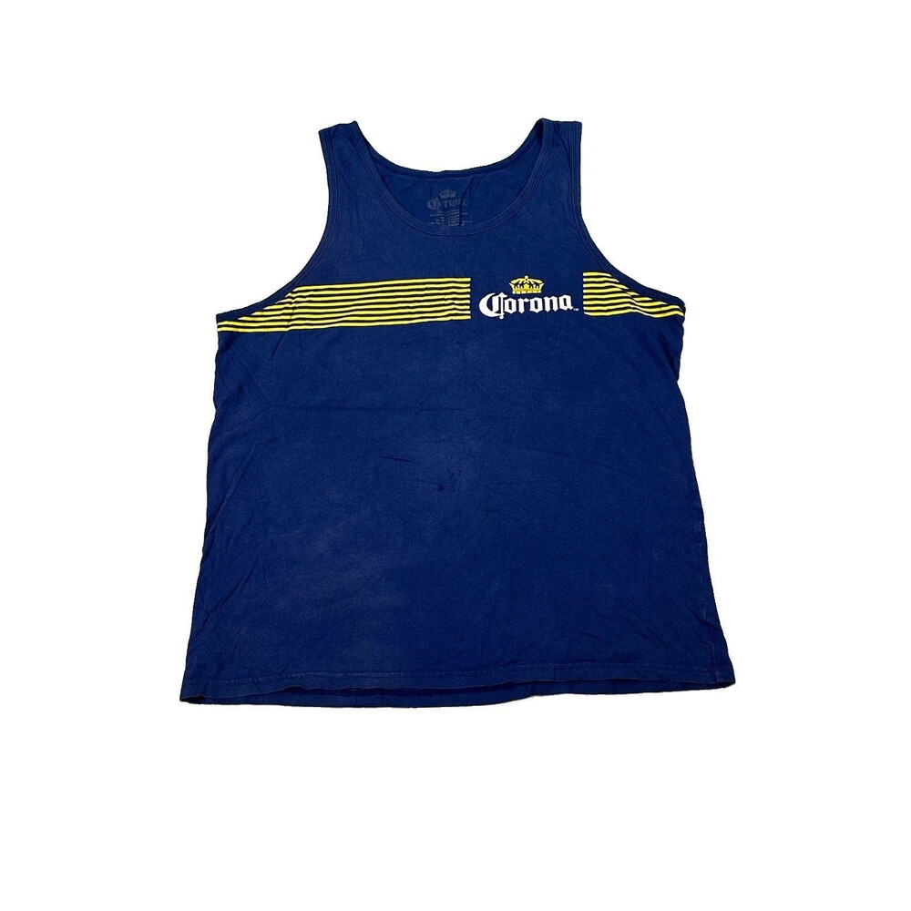 Corona Extra Jersey Tank Top Mens Large Blue Yellow 25 Back Print Beer Graphic